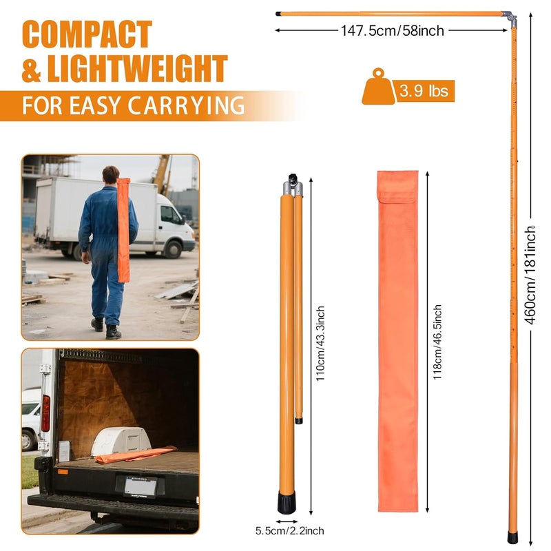 comincia Measuring Stick,15FT Height Stick for Trucks with Telescoping Pole,Sturdy Non-Conductive Fiberglass Load Height Stick for Oversized Cargo,Accurate 90°Arm Lock,with Carrying Bag - Image 5